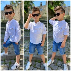 Keten Gömlek Denim Şortlu Takım